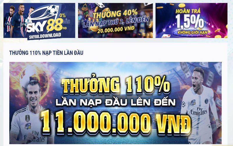 Thưởng nạp giá trị lần đầu lên đến 110%